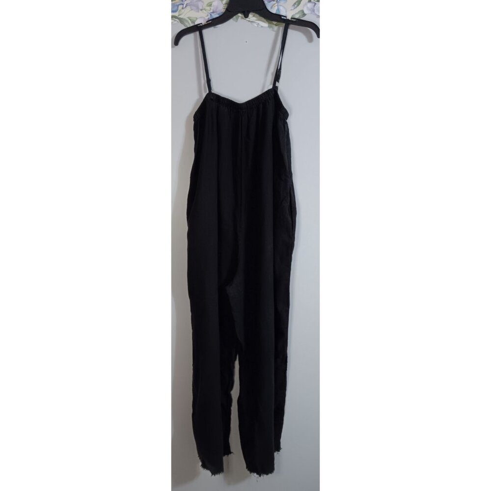 Aquarius Cocktail AQC Black Linen 1 Small Minimalist Lagenlook Casual Jumpsuit